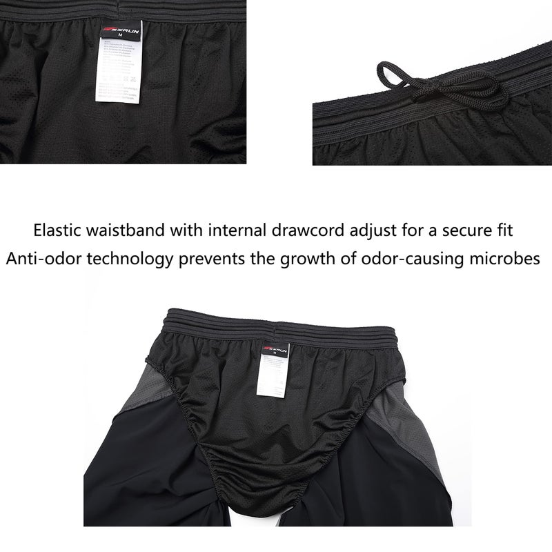 EZRUN Mens 9 Inch Lightweight Running Workout Shorts with Liner Loose-Fit Gym Shorts for Men with Zipper Pockets(Black,L) - Image 5